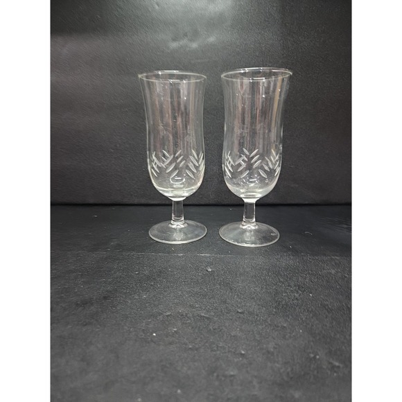 Etched Glass Champagne Glasses, Clear Wine Stemware Set, Vintage Glass Drinkware - Picture 4 of 9